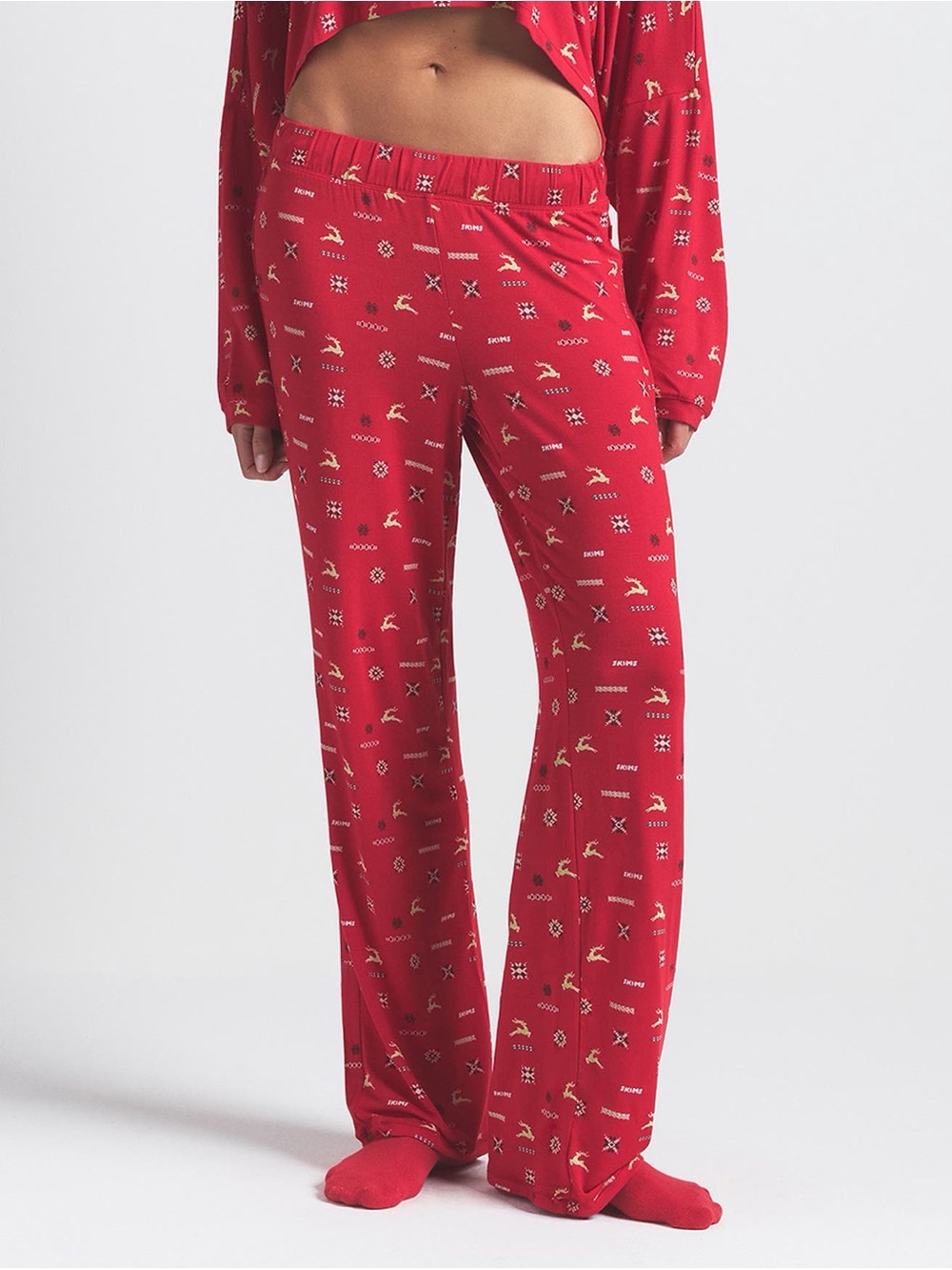Skims Sleep Pajama Pants Cranberry Vintage Deer Print •XL• Modal blend